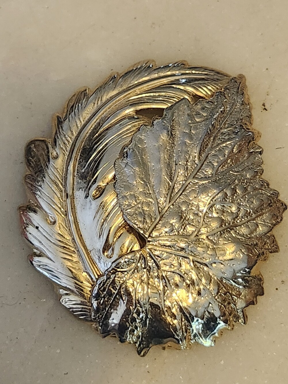 Mid Century Modern Gold Tone Leaf & Feather Scarf Clip